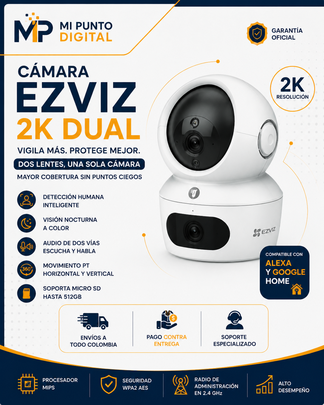 Cámra PT WiFi 2K Dual